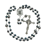 Freshwater Blue Green Pearl and Sterling Silver Rosary Necklace