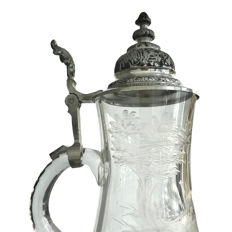 Vintage Glass Jug With Pewter Lid