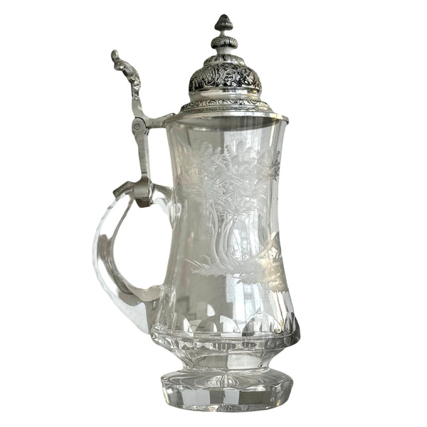 Vintage Glass Jug With Pewter Lid