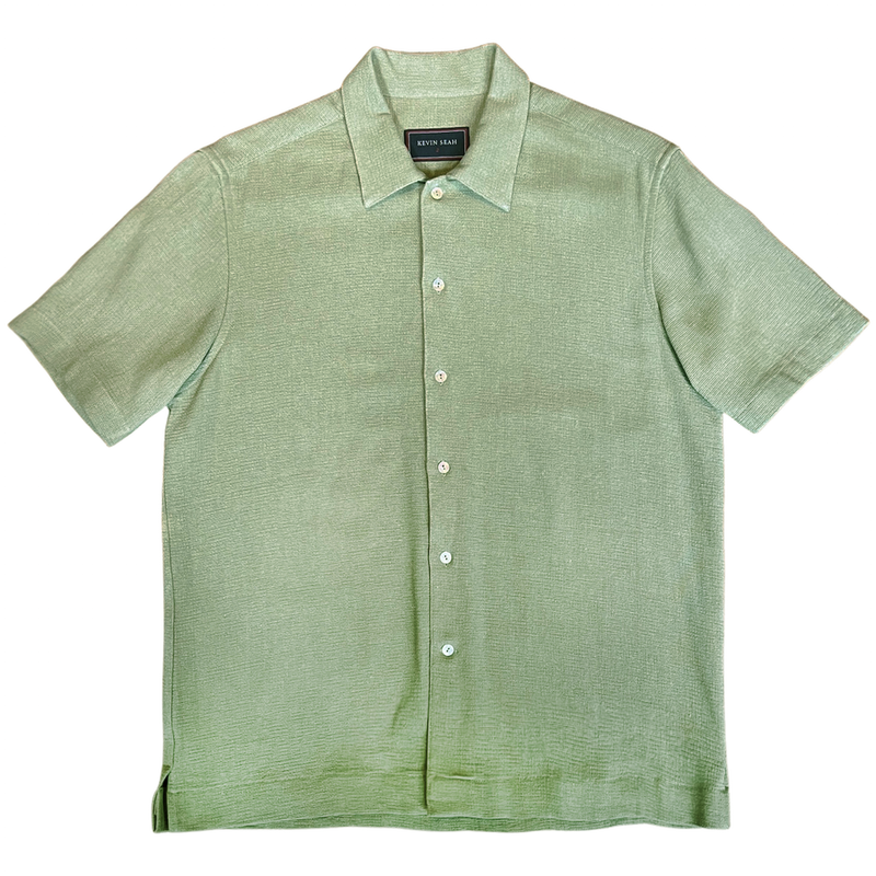 Johnny Collar Short Sleeve Mesh Shirt - Sage Green