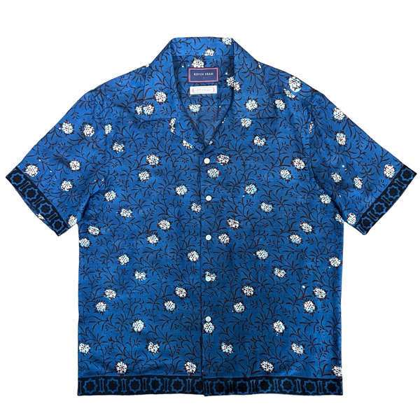 Block Print Short Sleeved Shirt - BLUE