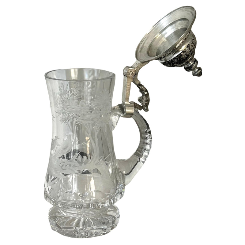 Vintage Glass Jug With Pewter Lid