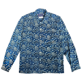 "TIGER & LION" Block Print Long Sleeve Shirt - BLUE