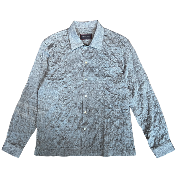 Philippe Crinkled Long Sleeve Tencel Chambray Shirt - Greyish Blue