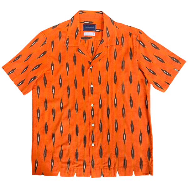 Hand Loomed Ikat Short Sleeve Shirt - ORANGE