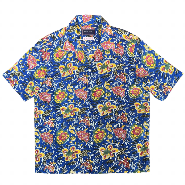 Block Print Short Sleeved Shirt - BLUE