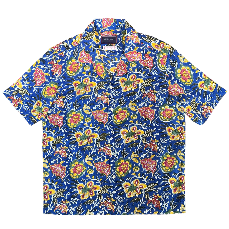 Block Print Short Sleeved Shirt - BLUE