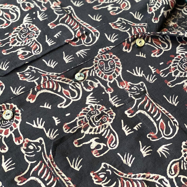 Block Print Short Sleeve Shirt - Tiger & Lion