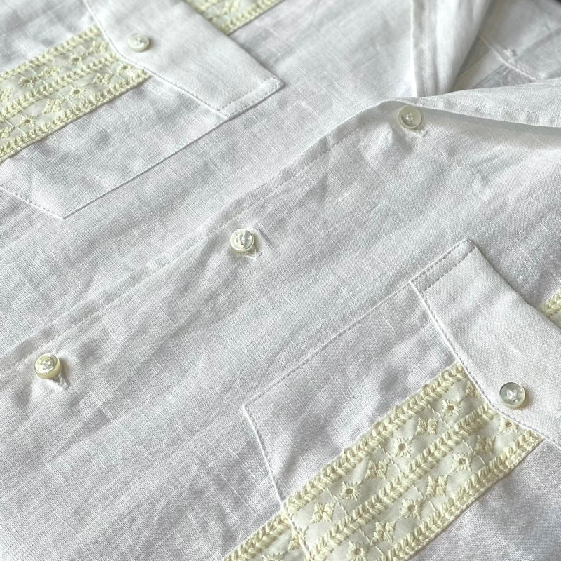 White Linen Guayabera Short Sleeve Shirt