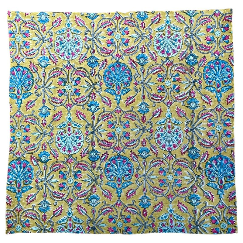 Hand Block Silk Cotton Print Pocket Square - Yellow