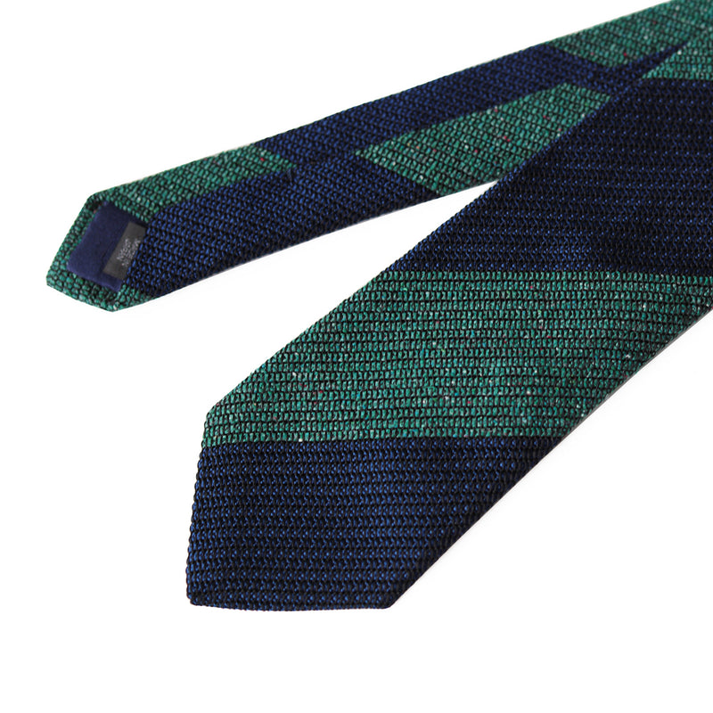 Fresco Tweed Panel Tie (Green x Dark Navy)