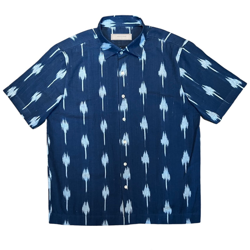 Hand Loomed Ikat Short Sleeve Shirt - Blue