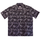 "Tiger & Lion" Black Block Print Camp Collar Short Sleeve Shirt