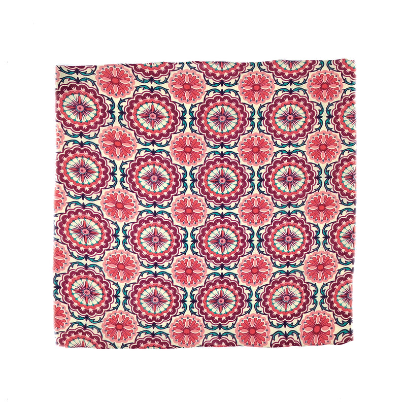 Kevin Seah Hand Block Print Pocket Square - Purple / Cream / Pink