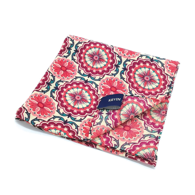 Kevin Seah Hand Block Print Pocket Square - Purple / Cream / Pink