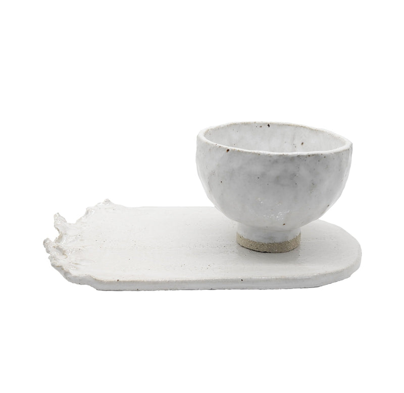 Milk Ceramic Serving Set with Torn Plate