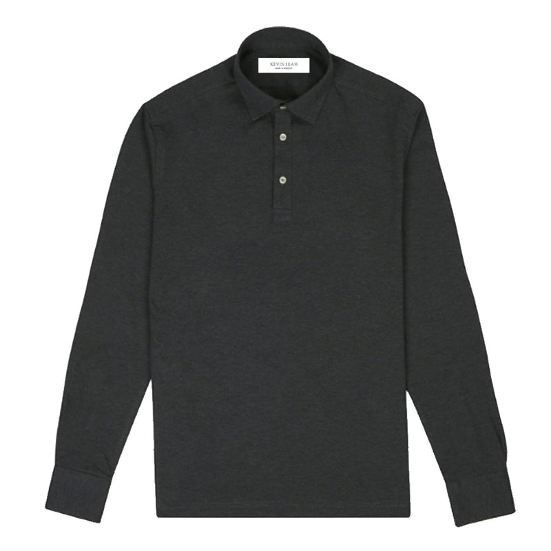 Charcoal Grey Cotton Pique Long Sleeve Polo Shirt (Made to order)