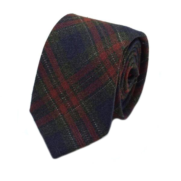 Navy Check Silk Wool Tie