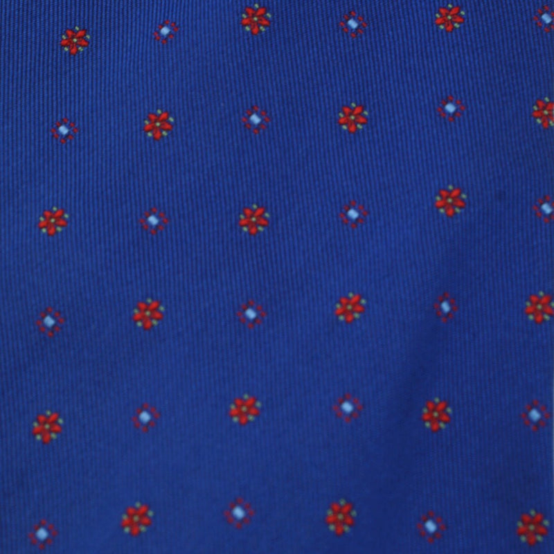 Blue and Red Floral Patterned Silk Tie