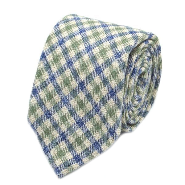 Blue and Green Gun Club Check Silk Wool Tie