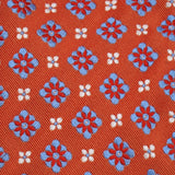 Orange and Blue Floral Patterned Silk Tie