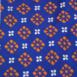 Blue and Orange Floral Patterned Silk Tie