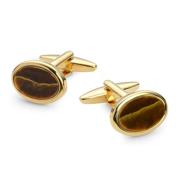 OVAL TIGER EYE GOLD PLATED CUFFLINKS