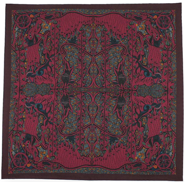 Burgundy Silk Pocket Square - Enchanted Forest Pheasant