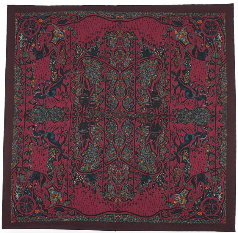 Burgundy Silk Pocket Square - Enchanted Forest Pheasant