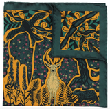 Mustard Silk Pocket Square - Enchanted Forest Stag