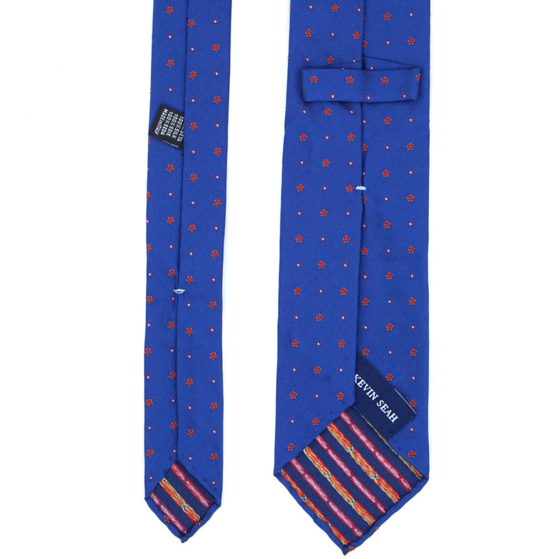 Blue and Red Floral Patterned Silk Tie