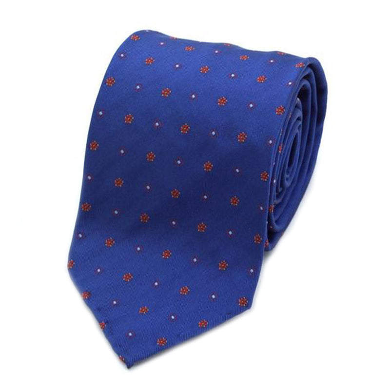 Blue and Red Floral Patterned Silk Tie