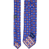 Blue and Orange Floral Patterned Silk Tie