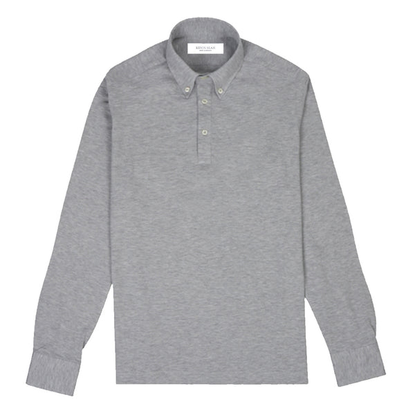 Ash Grey Cotton Pique Long Sleeve Polo Shirt (Made to order)