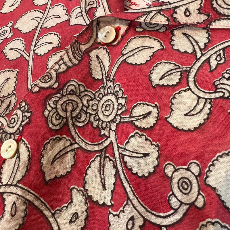 "BIRDS" Series Hand Painted Short Sleeve Shirt - RED