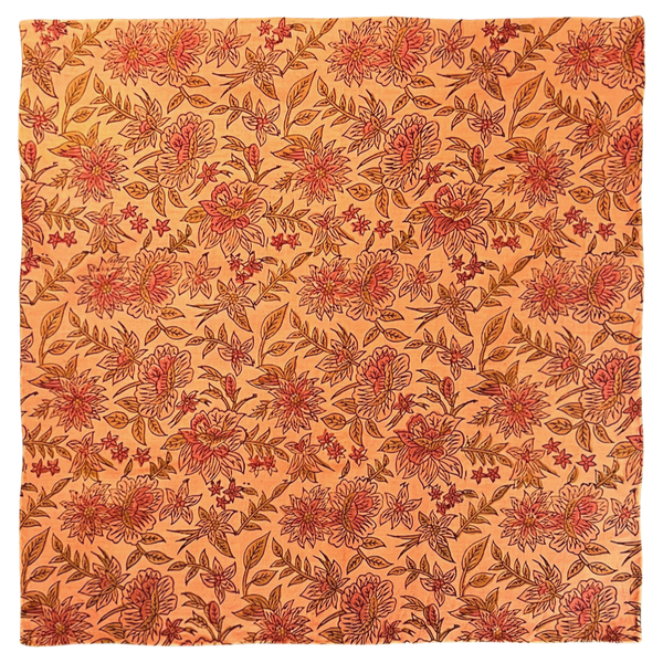 Hand Block Print Cotton Pocket Square - Salmon