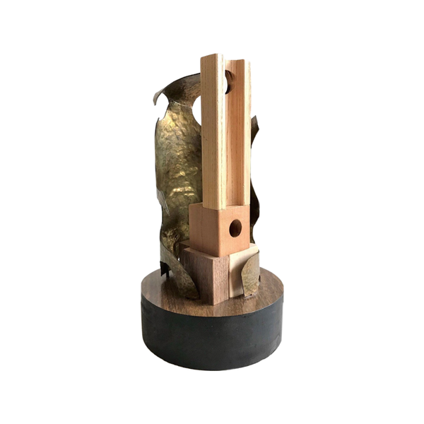 Vintage Brutalist Brass Wood Sculpture