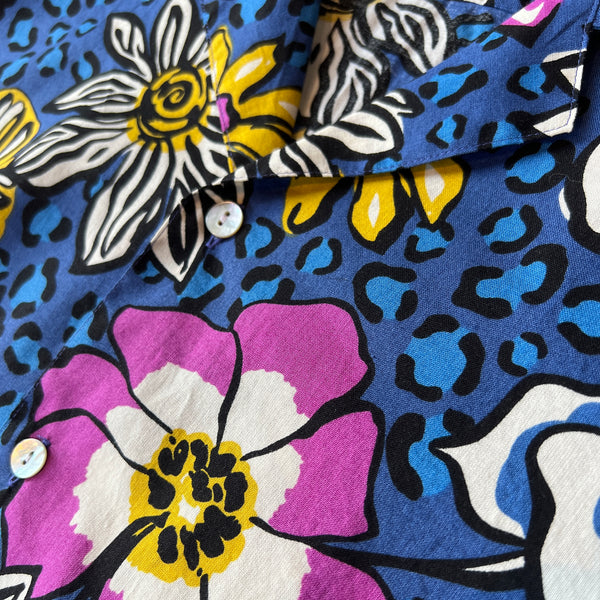 Printed Cotton Hawaiian Shirt - Blue