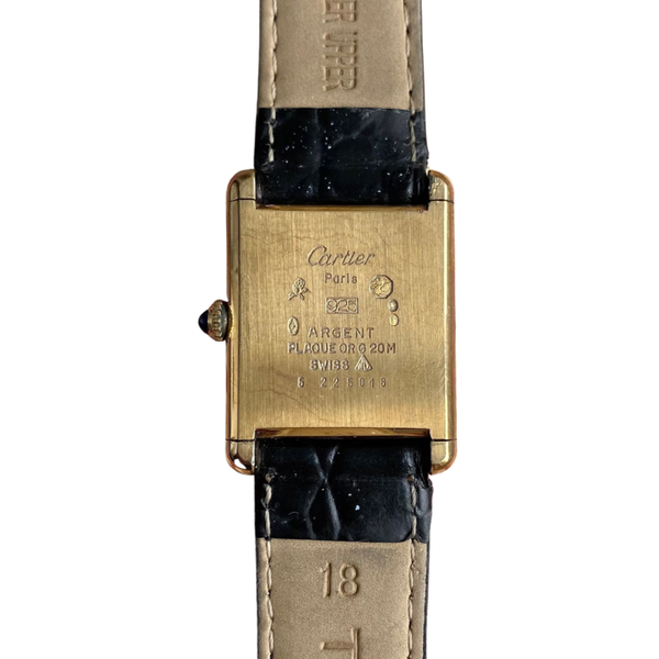 Vintage 1980s Must de Cartier Black Roman Numeral Dial Tank (Full Set)
