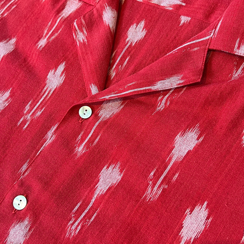 Hand Loomed Ikat Short Sleeve Shirt - Red