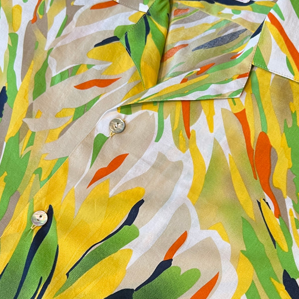 Printed Cotton Hawaiian Shirt - YELLOW