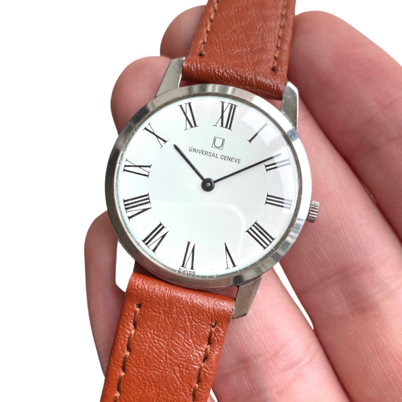 Vintage 1960s Manual Wind White Roman Numeral Dial