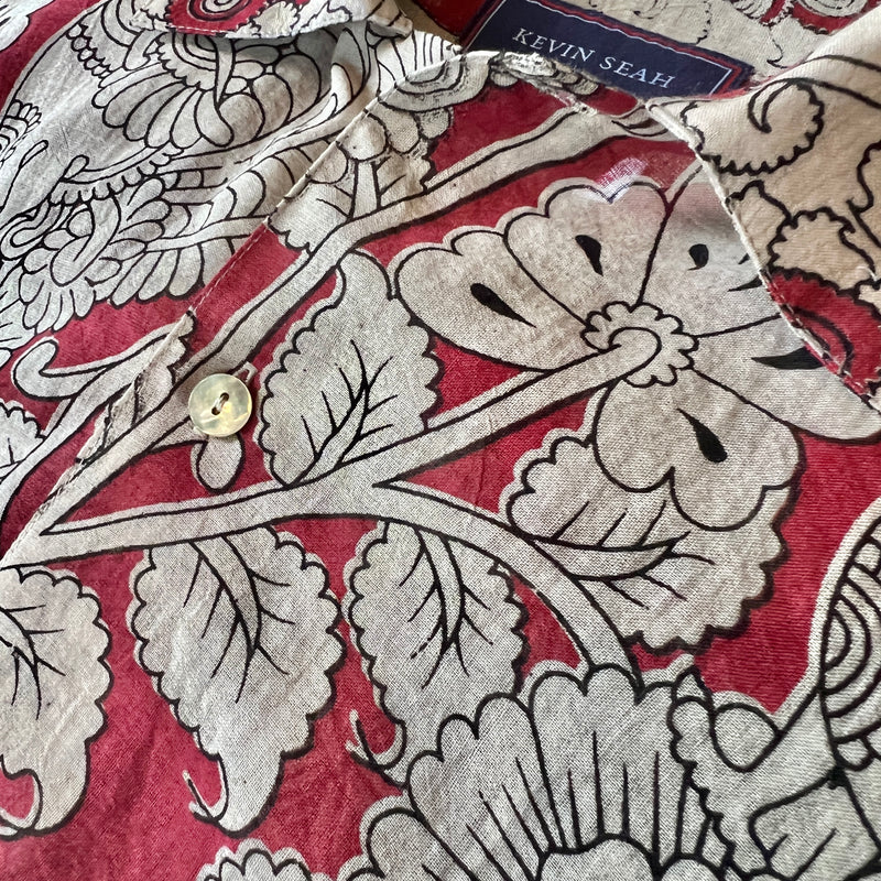 "BIRDS" Series Hand Painted Short Sleeve Shirt - Red