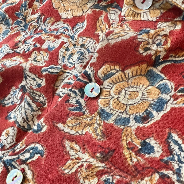 Block Print Short Sleeve Shirt - RED