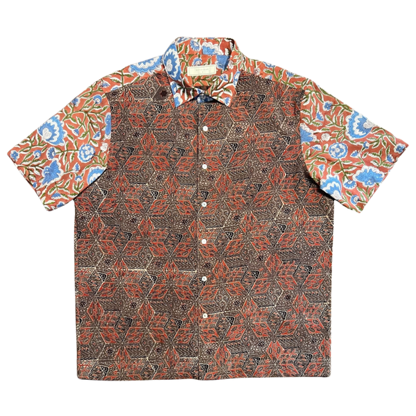 Block Print Short Sleeve Shirt - Brown / Rust