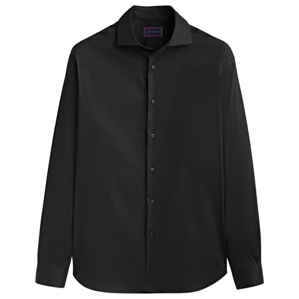 Black Cotton Poplin Long Sleeve Shirt (Made to order)