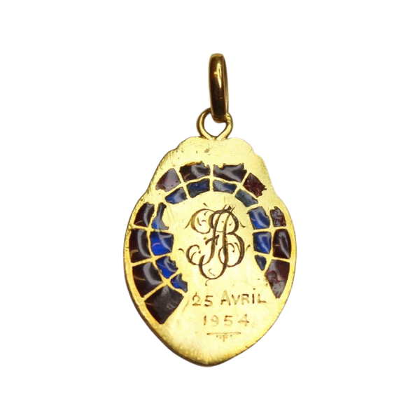 Vintage 18K Gold Plique-à-Jour Mary Bi Color Pendant