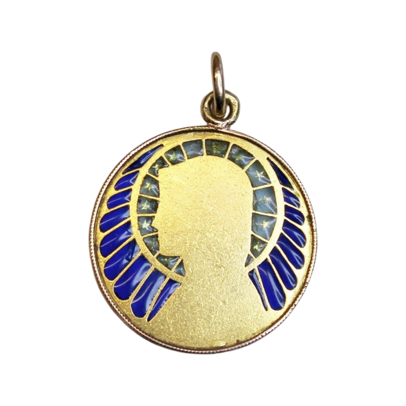 Vintage 18K Gold Plique-à-Jour The Virgin Mary Pendant