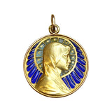Vintage 18K Gold Plique-à-Jour The Virgin Mary Pendant