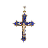 Antique 18K Gold Plique-à-Jour Pendant Holy Cross with Corpus